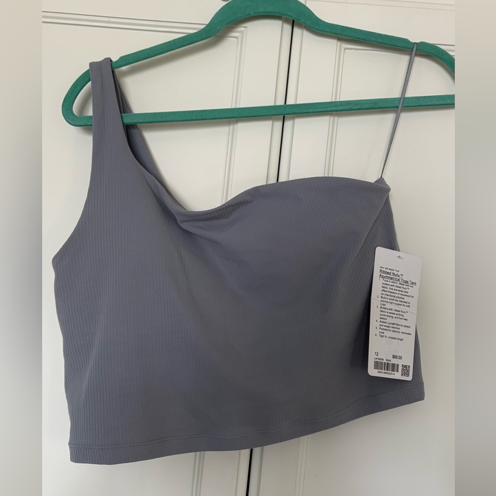 Lululemon Ribbed Nulu Asymmetrical Yoga Tank Top, Rhino Grey, 12, NWT - Picture 3 of 6